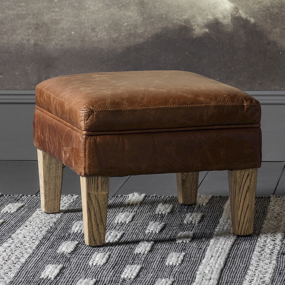 Felbrigg Foot Stool, Vintage Brown Leather